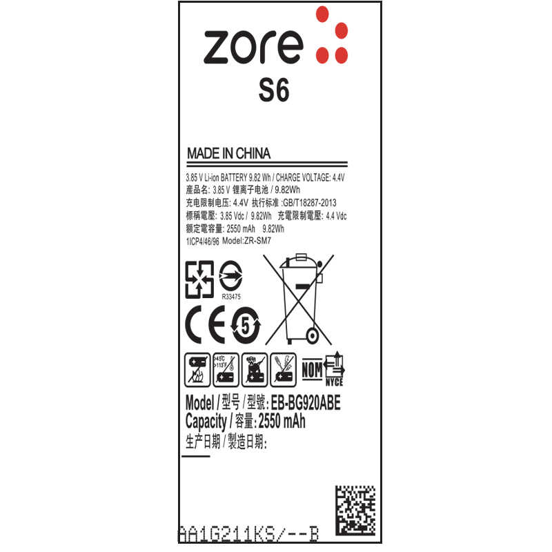 [RNZ-T7279] Samsung Galaxy S6 Uyumlu Zore Tam Orjinal Batarya