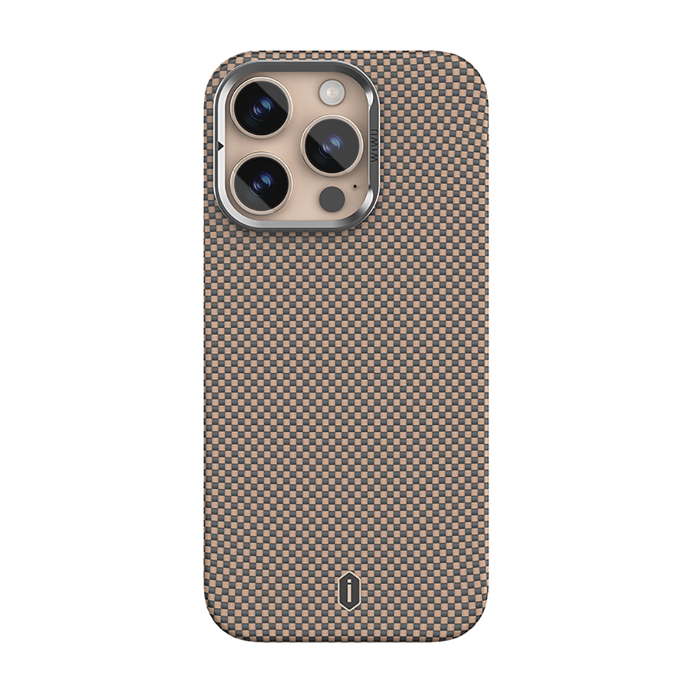 Apple iPhone 16 Pro Max Uyumlu Kılıf Wiwu DCC-208 M-safe Şarj Özellikli Kamera Standlı Aramid Fiber Tasarım Kevlar Kapak