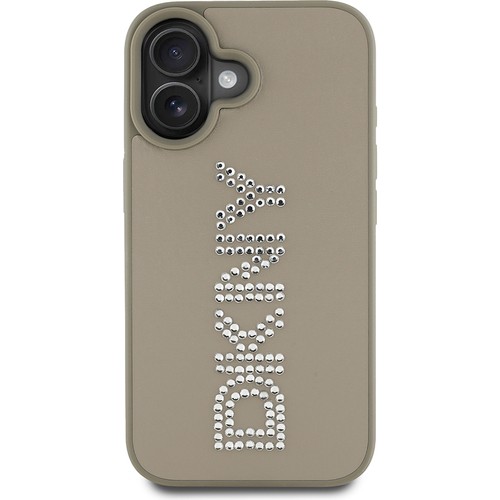 Apple iPhone 16 Uyumlu Kılıf DKNY Orjinal Lisanslı Taşlı DKNY Yazılı Metalik Rhinestones PU Deri Kapak