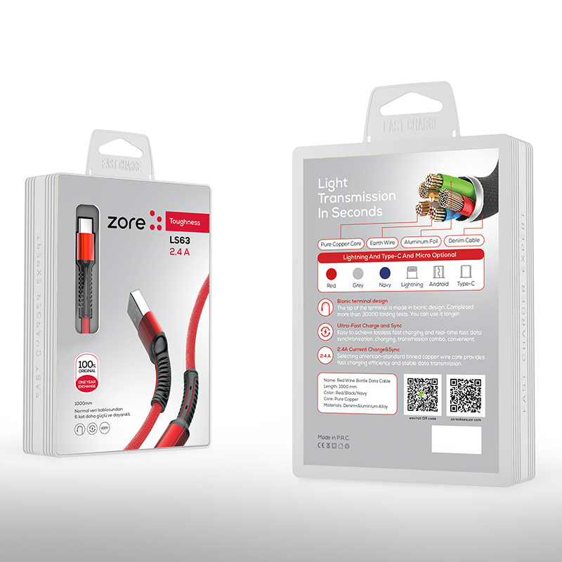 [RNZ-TA21650] Zore LS63 Lightning Usb Kablo (Gri)