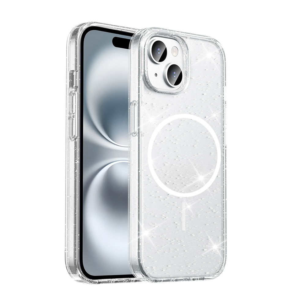 ​Apple iPhone 15 Plus Uyumlu Kılıf M-safe Şarj Özellikli Parlayan Simli Saydam Renkli Zore Maris Kapak