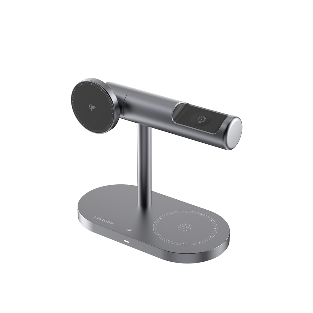 Lenyes PW319 Qi2 Şarj Teknolojili Ambiyans Işıklı Telefon&Akıllı Saat&Kulaklık 15W 3in1 Kablosuz Şarj Standı