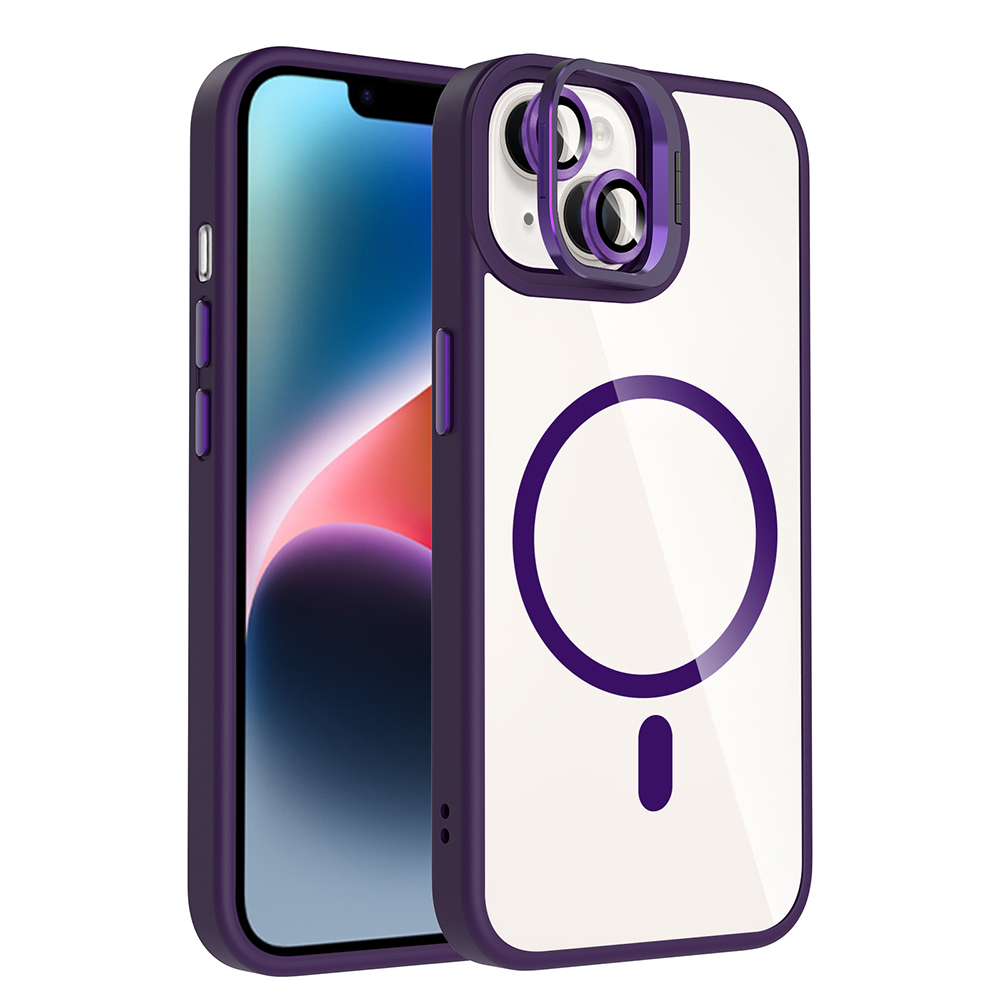 Apple iPhone 14 Uyumlu Kılıf Standlı ve Kamera Lens Hediyeli M-Safe Şarj Özellikli Zore Etro Kapak