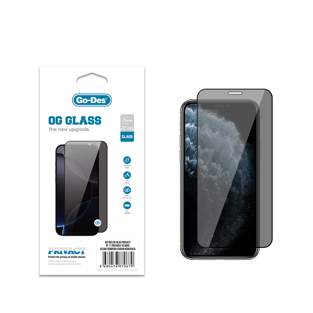 Apple iPhone XS Max Uyumlu Go Des OG Glass Privacy Antistatik Temperli Cam Ekran Koruyucu