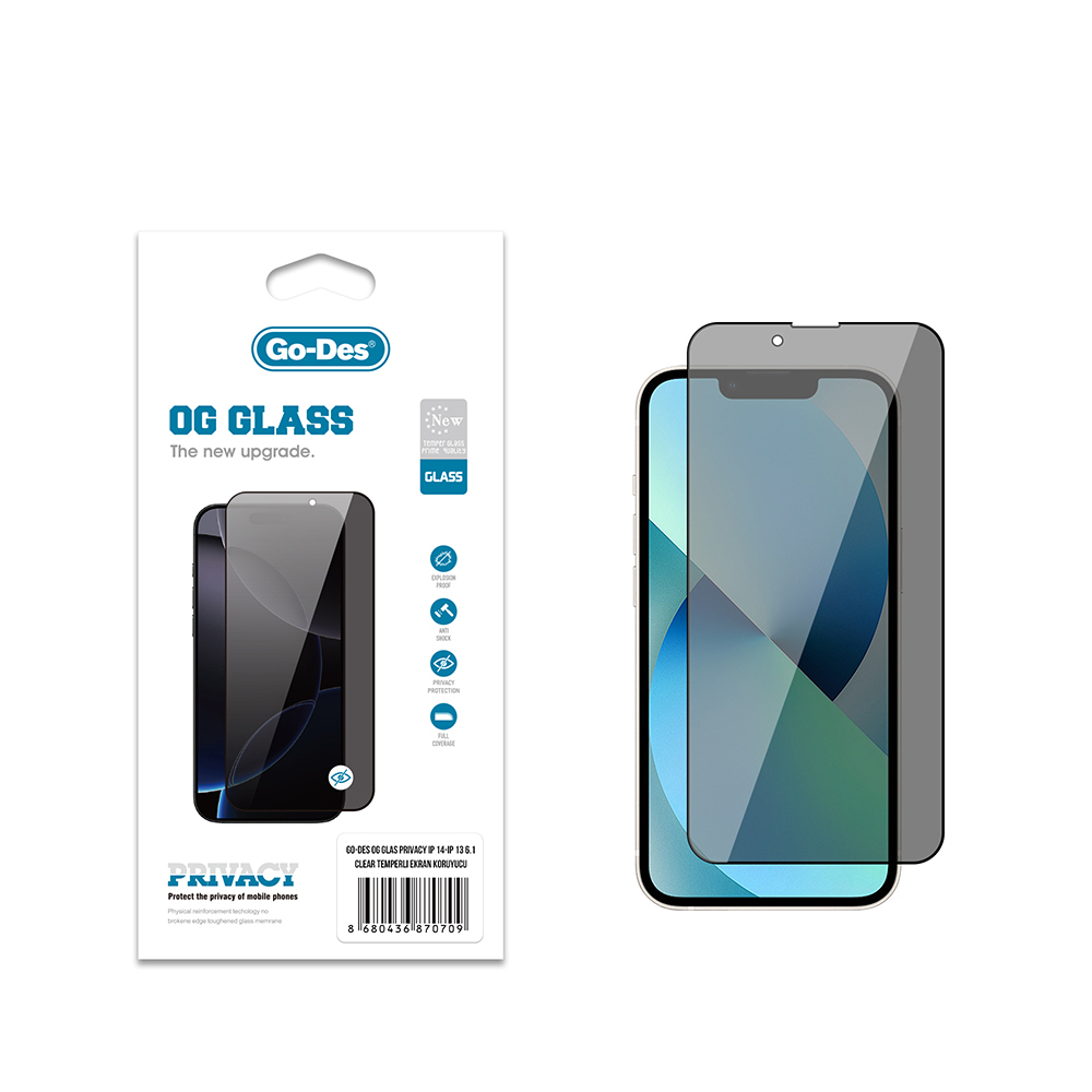 Apple iPhone 13 Uyumlu Go Des OG Glass Privacy Antistatik Temperli Cam Ekran Koruyucu