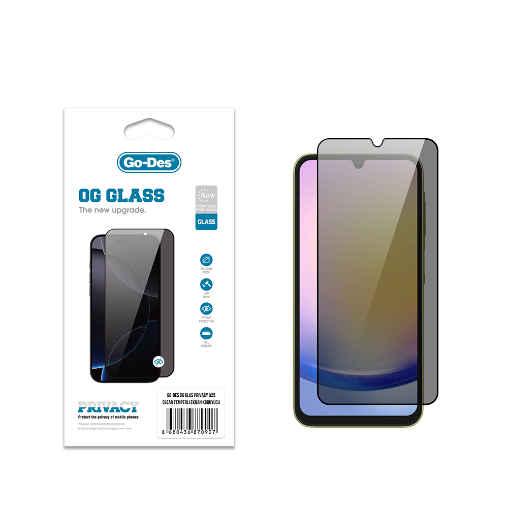 Samsung Galaxy A25 Uyumlu Go Des OG Glass Privacy Antistatik Temperli Cam Ekran Koruyucu