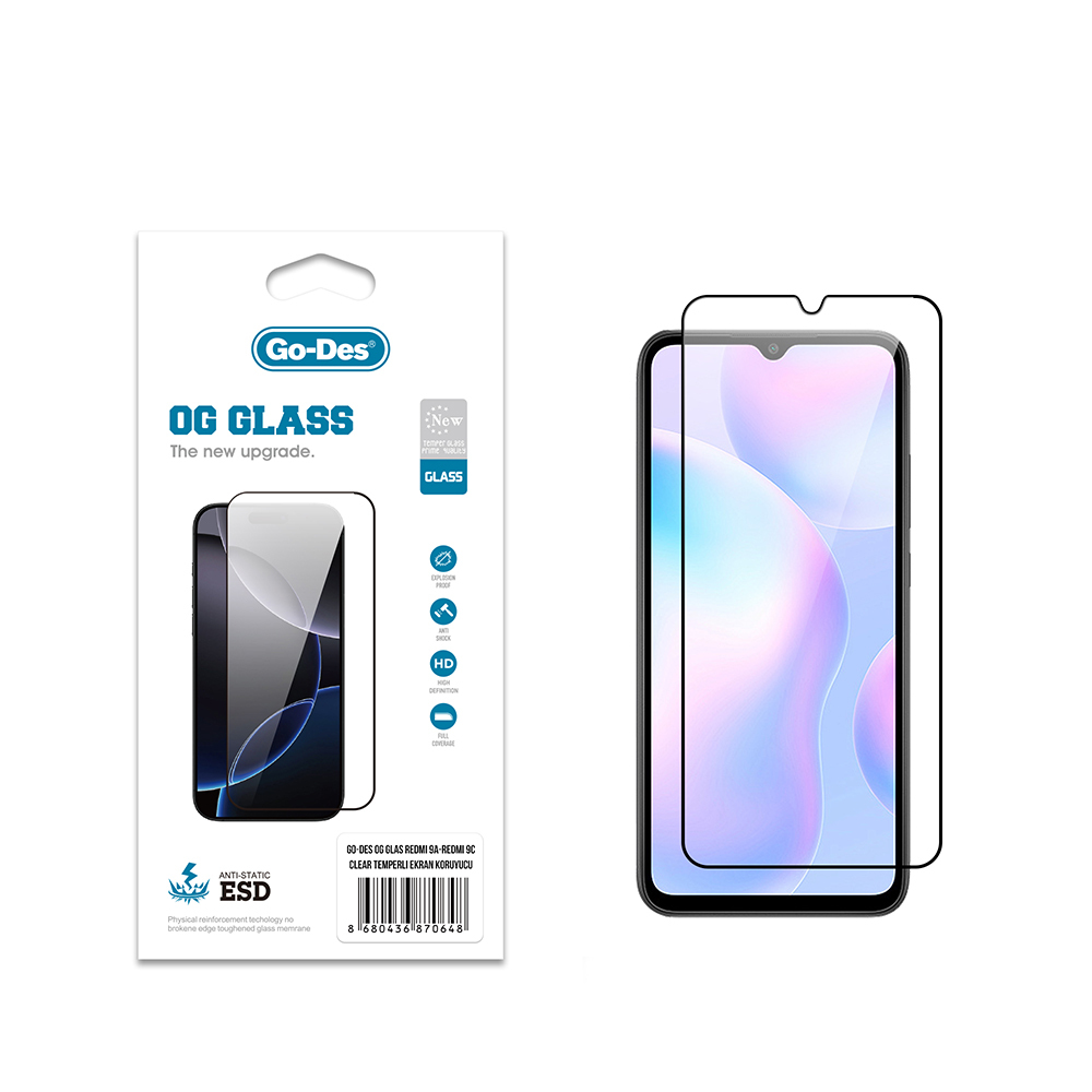Xiaomi Redmi 9C Uyumlu Go Des OG Glass Antistatik Temperli Cam Ekran Koruyucu