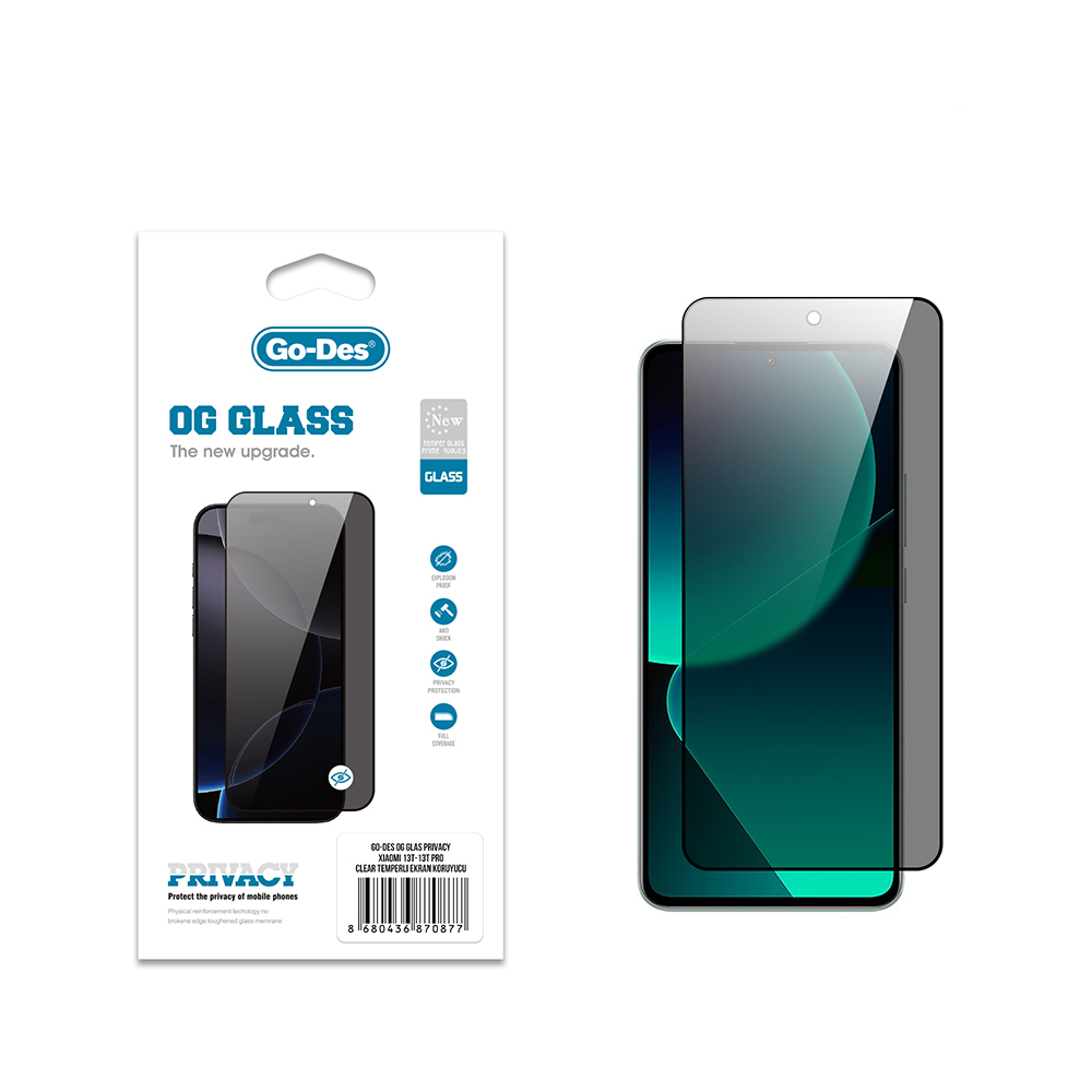 Xiaomi Mi 13T Pro Uyumlu Go Des OG Glass Privacy Antistatik Temperli Cam Ekran Koruyucu