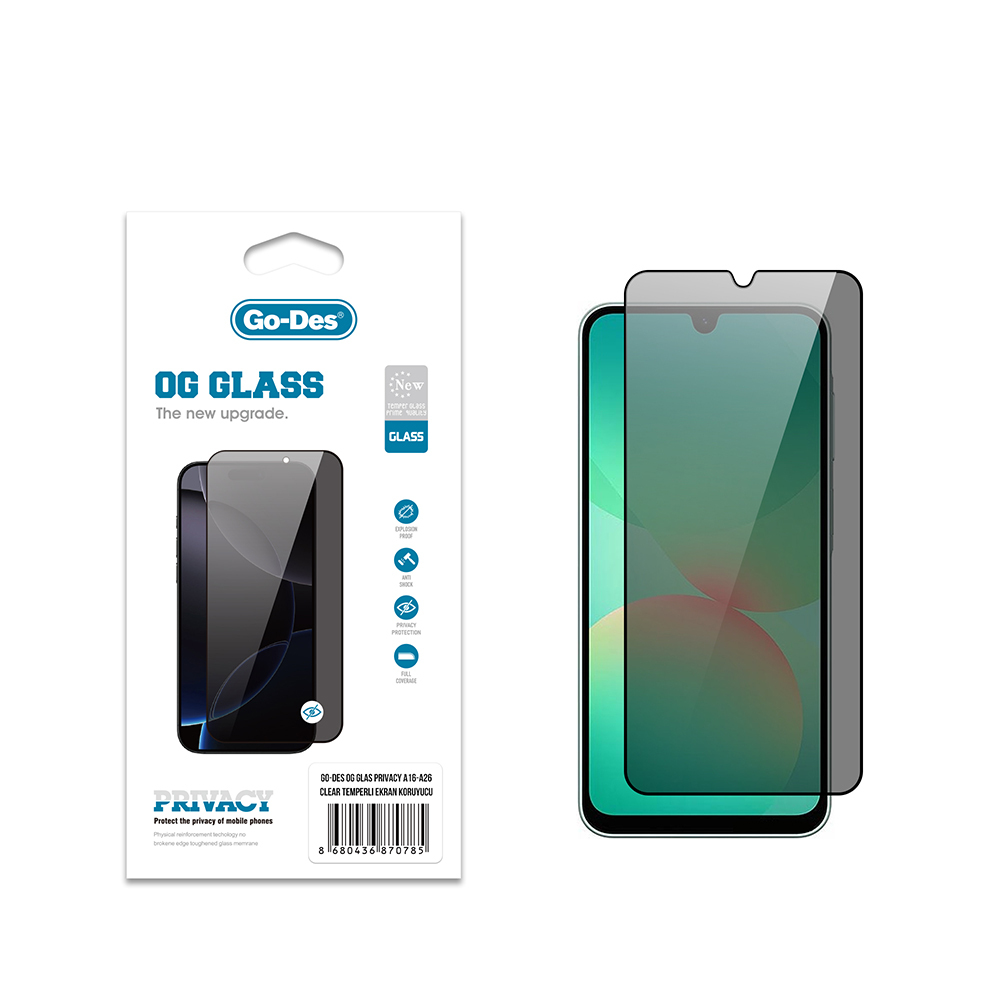 Samsung Galaxy A16 Uyumlu Go Des OG Glass Privacy Antistatik Temperli Cam Ekran Koruyucu