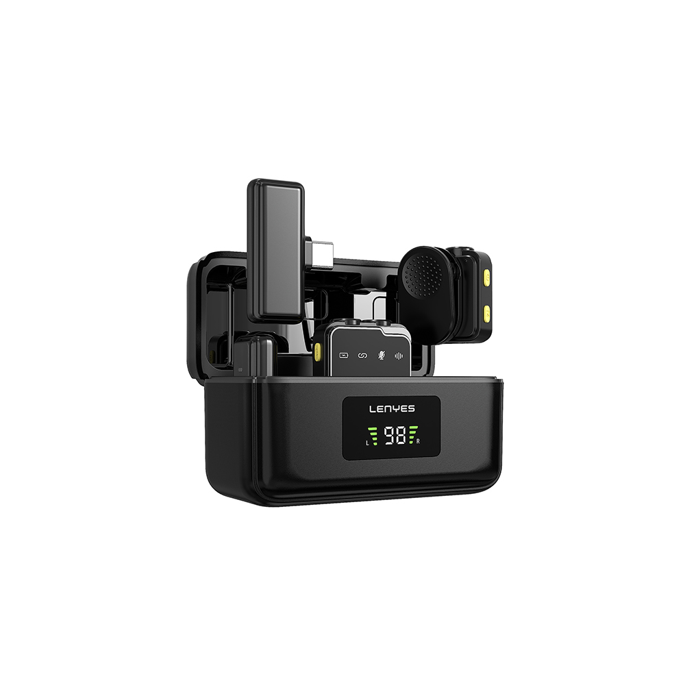 Lenyes LM205 2in1 Type-C Şarj Portlu Yapay Zeka Gürültü Engelleyicili Type-C ve Lightning Bağlantılı Kablosuz Yaka Mikrofonu