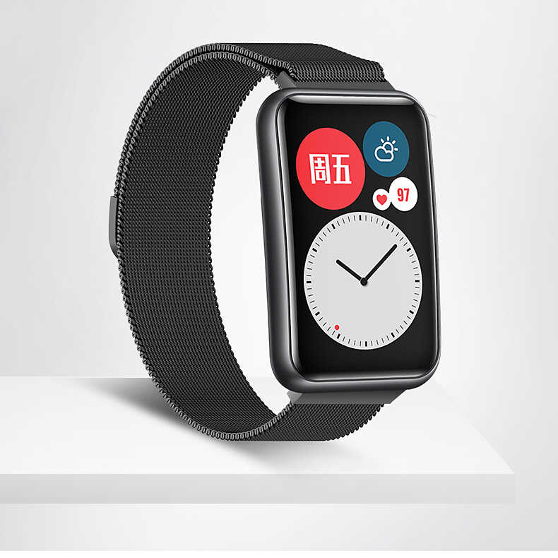 [RNZ-TA53684] Huawei Watch Fit Uyumlu Metal Kordon Dönüştürücü (Siyah)