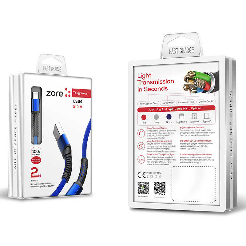 [RNZ-TA27626] Zore LS64 Micro Usb Kablo (Siyah)