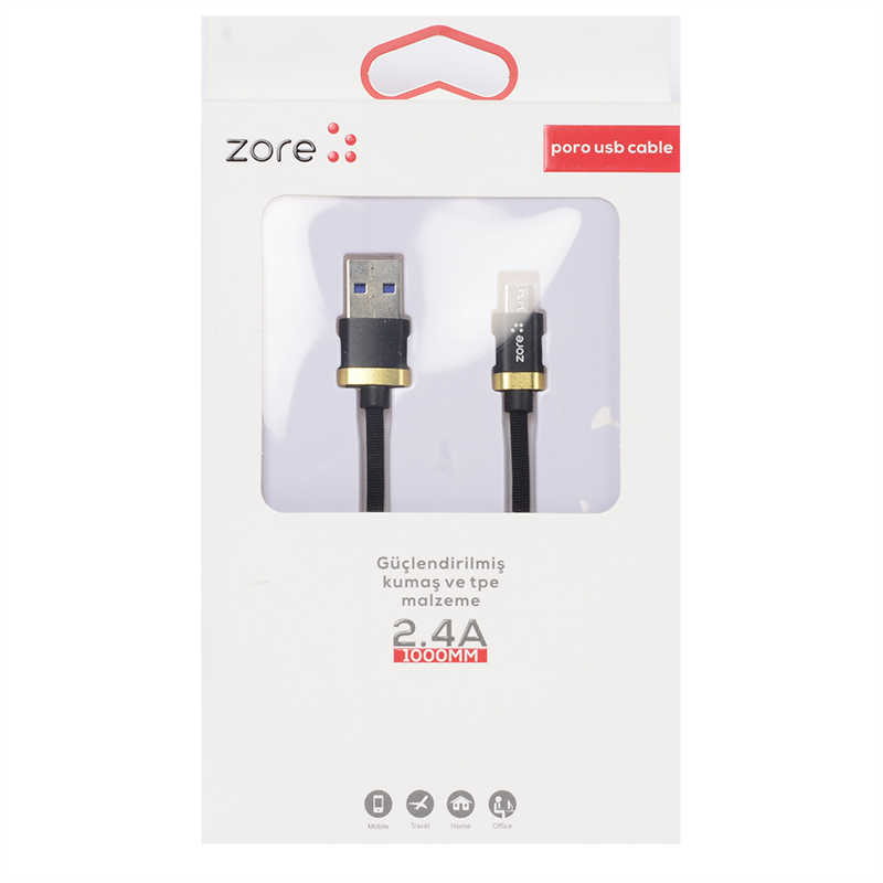 [RNZ-TA35513] Zore Poro Micro Usb Kablo 1M (Siyah)