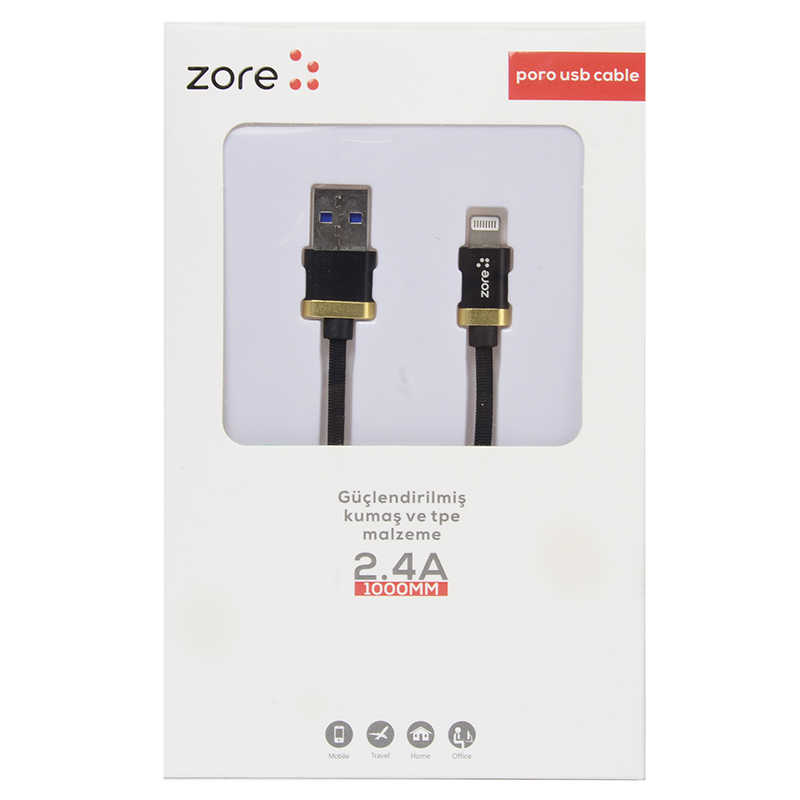 [RNZ-TA35498] Zore Poro Lightning Usb Kablo 1M (Siyah)