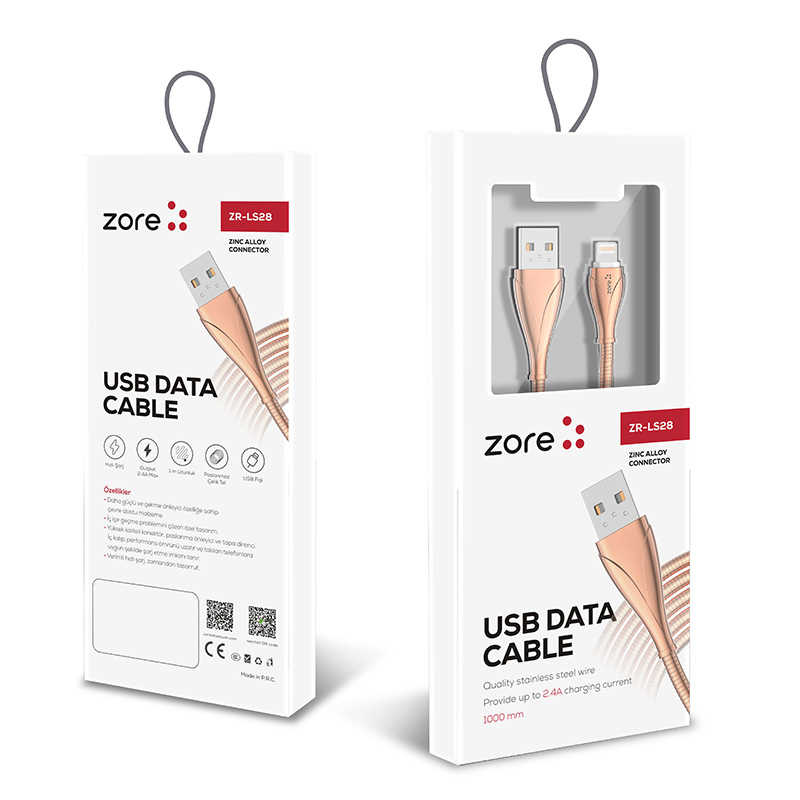 [RNZ-TA28336] Zore LS28 Lightning Usb Kablo (Gri)