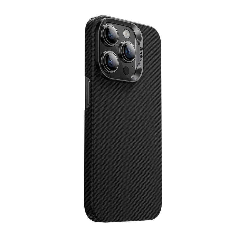 Apple iPhone 14 Pro Uyumlu Kılıf M-safe Şarj Özellikli Karbon Fiber Benks MFM Lisanslı 600D Essential Kevlar Kapak