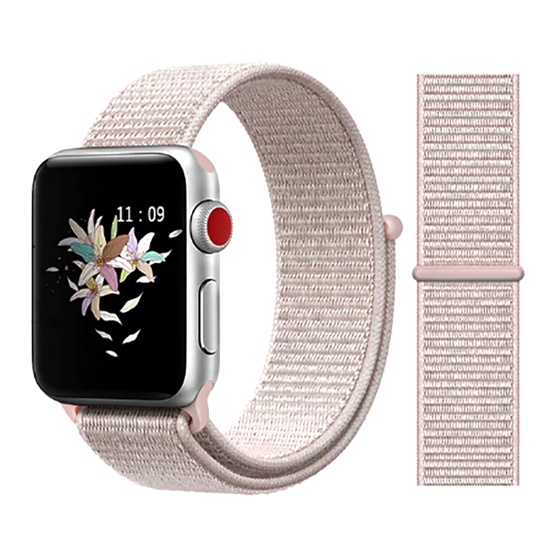 Apple Watch 42mm Uyumlu Kordon Hasır Örgü Cırt Cırtlı Terletmeyen Zore KRD-03 Kumaş Kayış