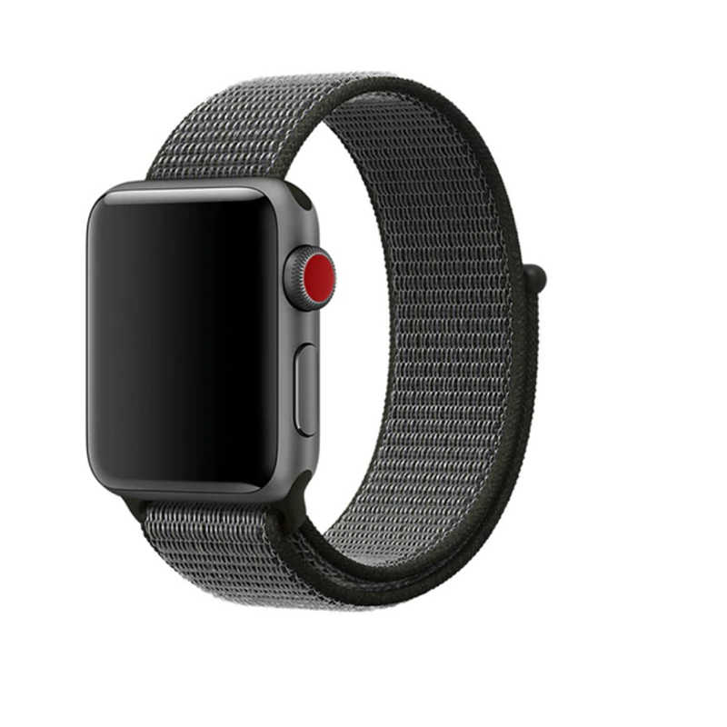 [RNZ-TA33370] Apple Watch 42mm Uyumlu Kordon Hasır Örgü Cırt Cırtlı Terletmeyen Zore KRD-03 Kumaş Kayış (Siyah)