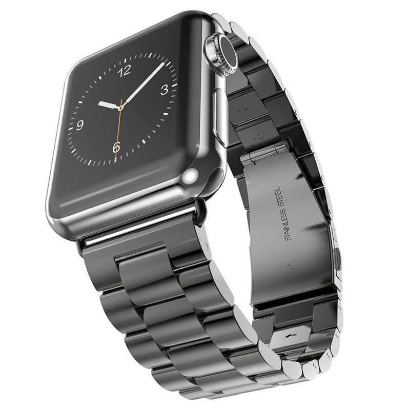 [RNZ-TA33394] Apple Watch 38mm Uyumlu Kordon Paslanmaz Metal Baklalı Tasarım KRD-04 Kayış (Siyah)
