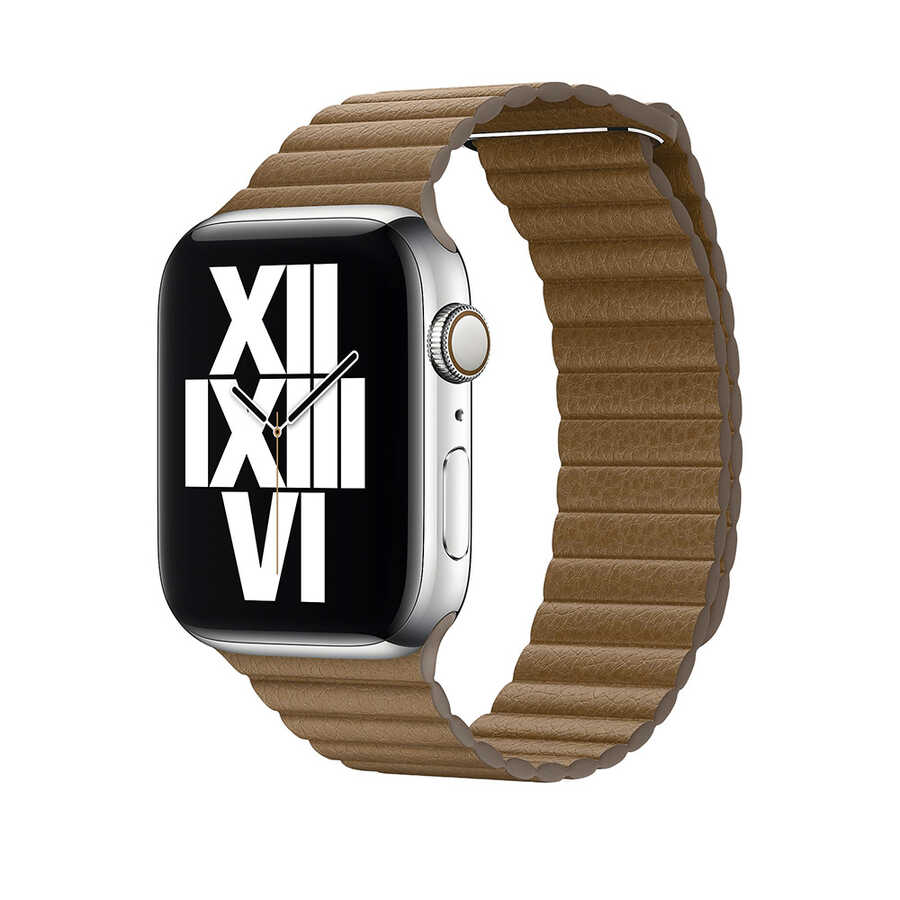 Apple Watch 42mm Uyumlu Kordon Suni Deri Bakla Tasarımlı KRD-09 Kayış