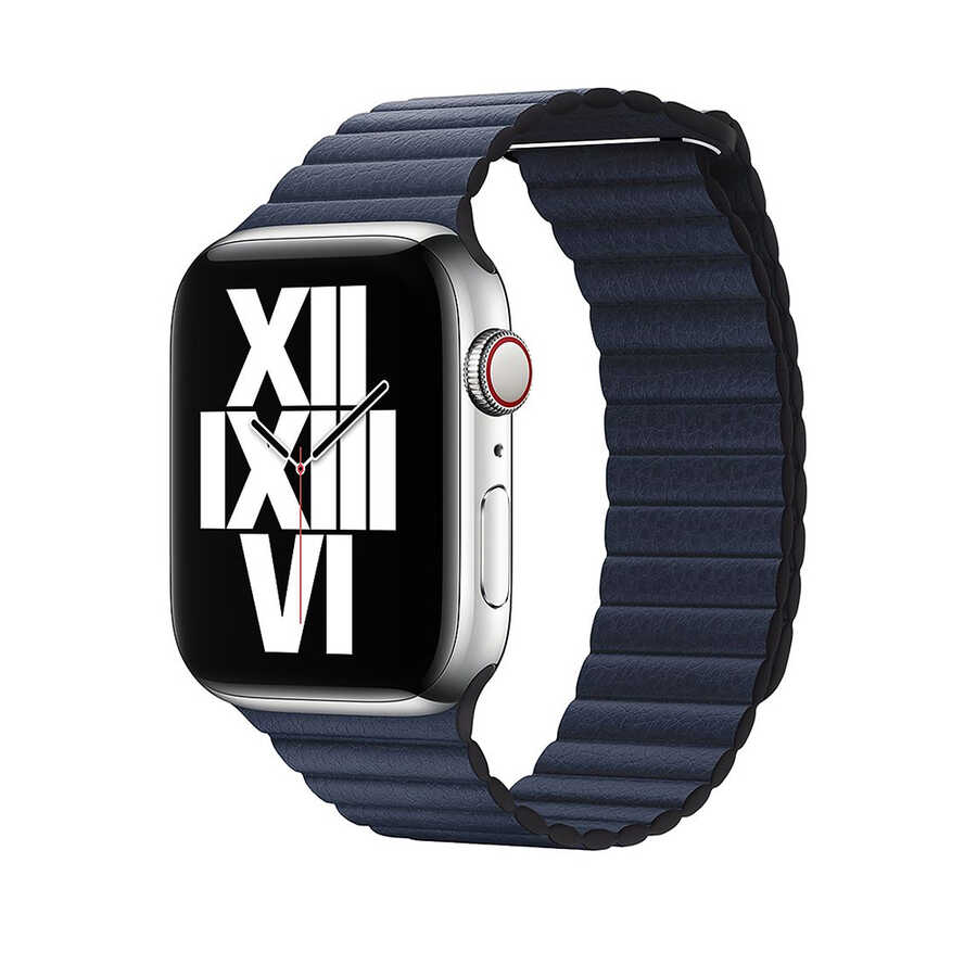Apple Watch 42mm Uyumlu Kordon Suni Deri Bakla Tasarımlı KRD-09 Kayış