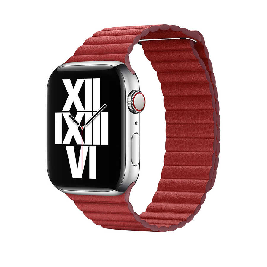 Apple Watch 38mm Uyumlu Kordon Suni Deri Bakla Tasarımlı KRD-09 Kayış