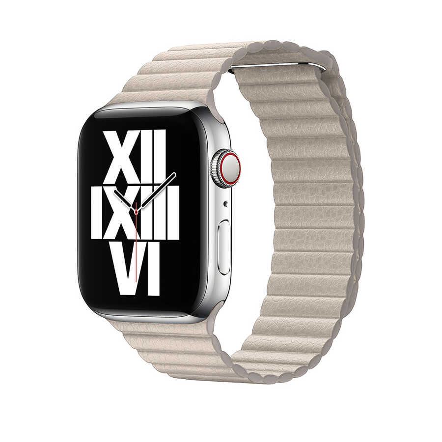 Apple Watch 40mm Uyumlu Kordon Suni Deri Bakla Tasarımlı KRD-09 Kayış