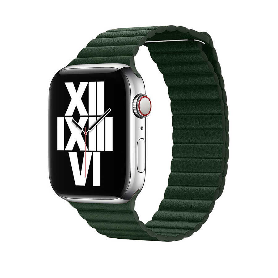 Apple Watch 40mm Uyumlu Kordon Suni Deri Bakla Tasarımlı KRD-09 Kayış