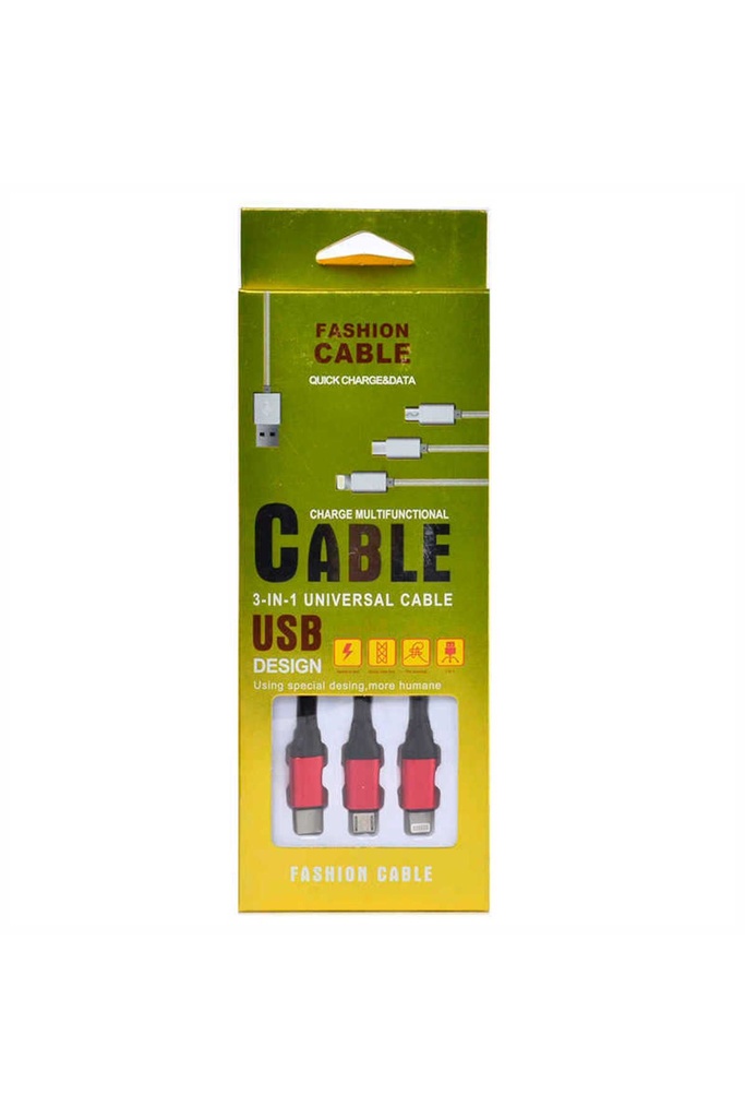 [RNZ-TA35619] Zore Suffie MTL 3 in 1 Usb Kablo (Siyah)