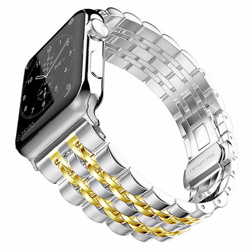 Apple Watch 40mm Uyumlu Kordon Metal Şerit Tasarımlı Luxury Paslanmaz KRD-14 Kayış