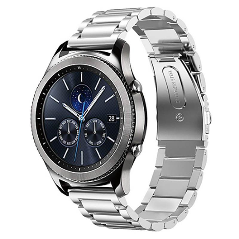Samsung Gear S3 22mm Uyumlu Kordon Paslanmaz Metal Baklalı Tasarım KRD-04 Kayış