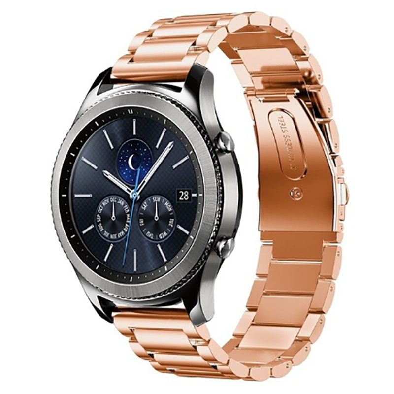 Samsung Gear S3 22mm Uyumlu Kordon Paslanmaz Metal Baklalı Tasarım KRD-04 Kayış