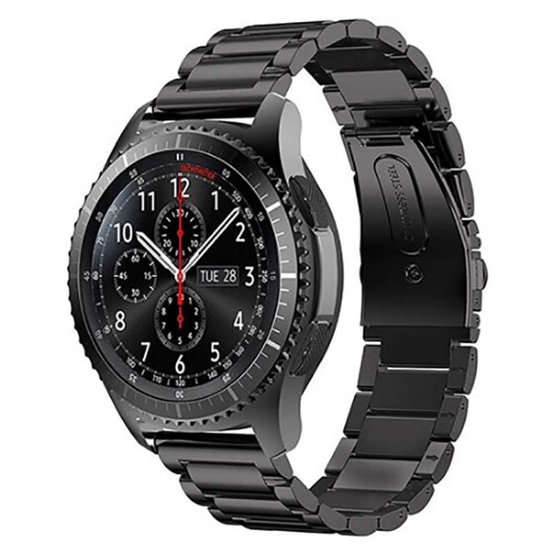 [RNZ-TA39827] Samsung Gear S3 22mm Uyumlu Kordon Paslanmaz Metal Baklalı Tasarım KRD-04 Kayış (Siyah)