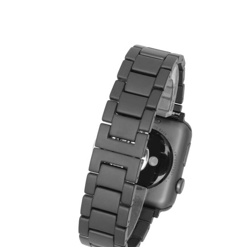 [RNZ-TA39490] ​​​Apple Watch 38mm Uyumlu Mat Seramik Metal Kordon (Siyah)