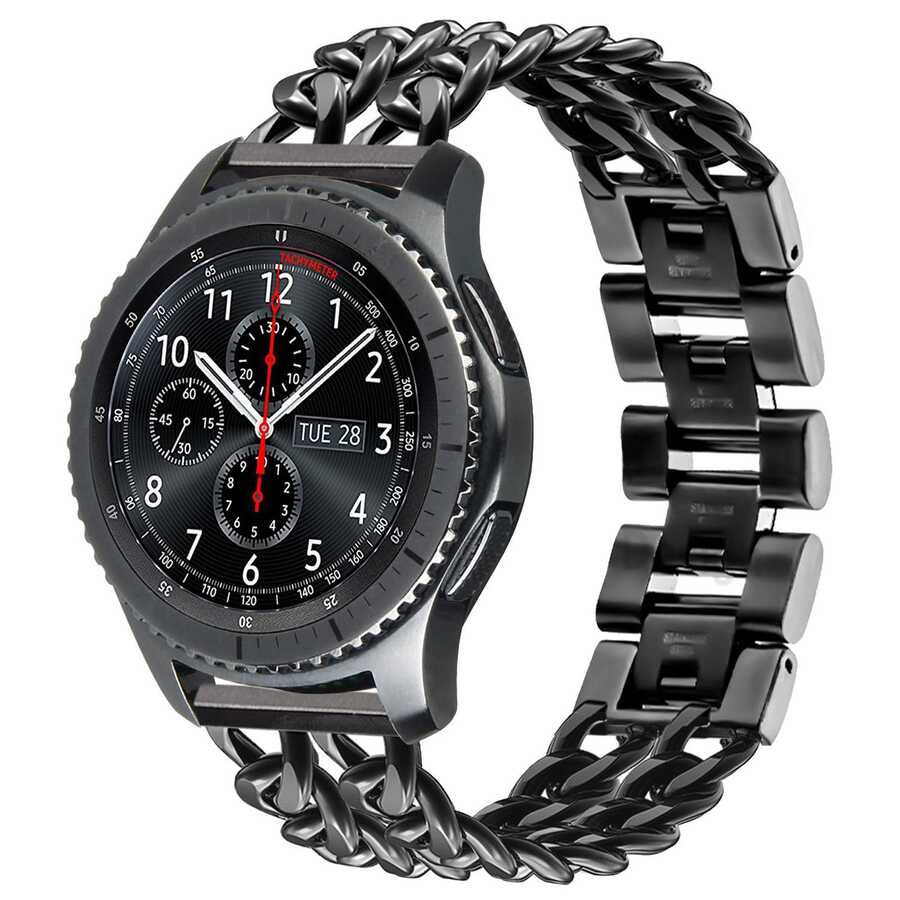 [RNZ-TA39530] ​​Samsung Gear S3 (22mm) Uyumlu KRD-17 Metal Kordon (Siyah)
