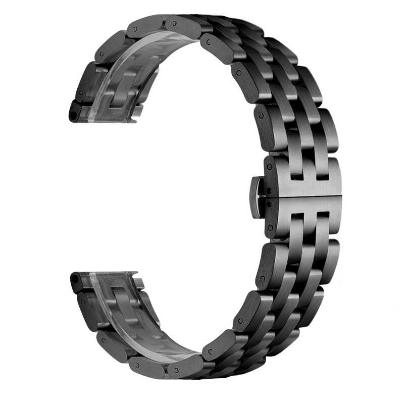 [RNZ-TA39048] Samsung Gear S3 22mm Uyumlu Kordon Metal Geçmeli Paslanmaz KRD-20 Kayış (Siyah)