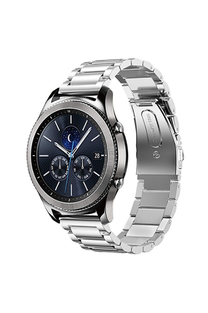 Samsung Gear S2 (20mm) Uyumlu Kordon Paslanmaz Metal Baklalı Tasarım KRD-04 Kayış