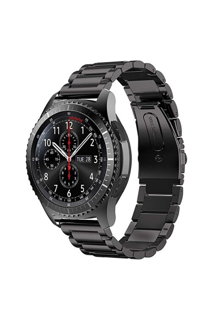 [RNZ-TA39826] Samsung Gear S2 (20mm) Uyumlu Kordon Paslanmaz Metal Baklalı Tasarım KRD-04 Kayış (Siyah)