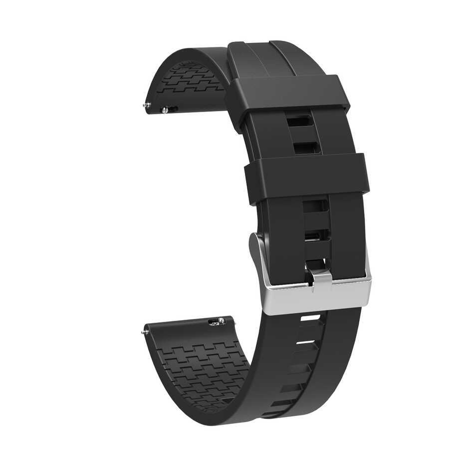 [RNZ-TA120855] Huawei GT2 46mm 22mm Uyumlu Kordon Silikon Yumuşak Esnek Sportif KRD-23 Kayış (Siyah)