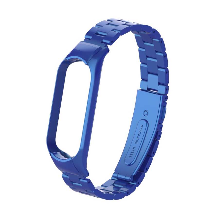 Xiaomi Mi Band 5 Uyumlu Kordon Paslanmaz Metal Baklalı Tasarım KRD-04 Kayış