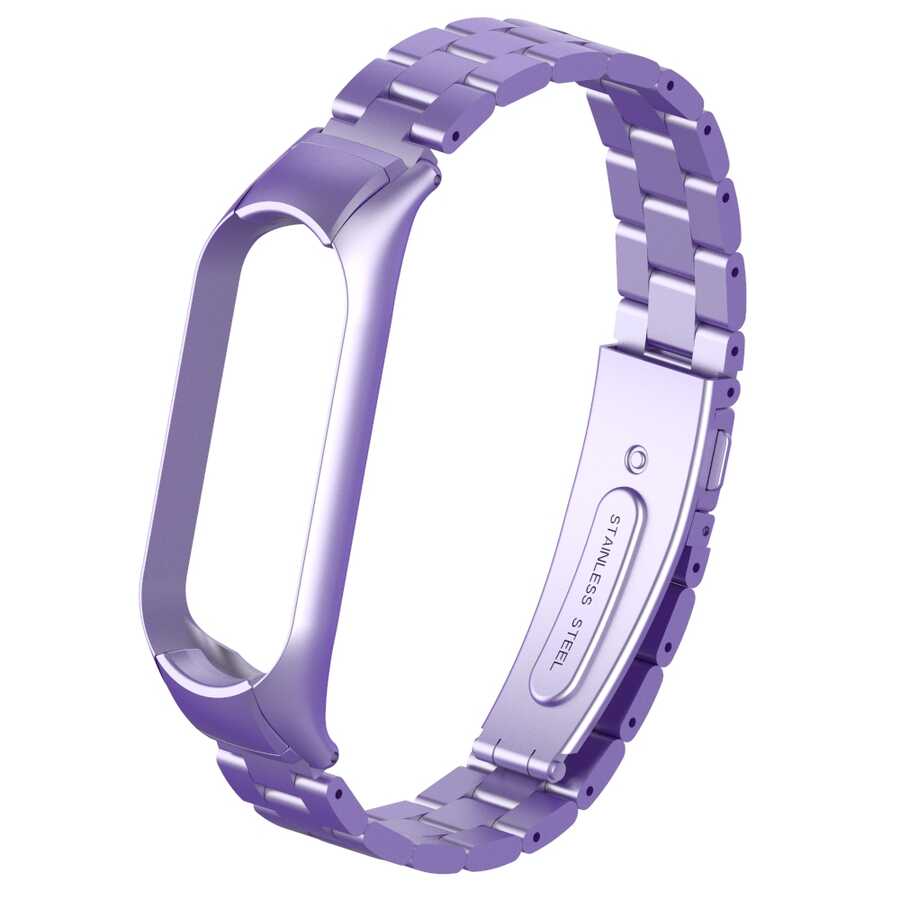 Xiaomi Mi Band 5 Uyumlu Kordon Paslanmaz Metal Baklalı Tasarım KRD-04 Kayış