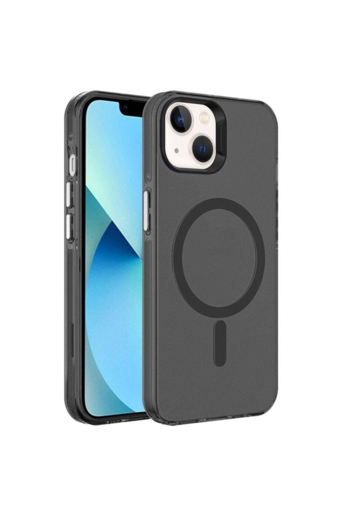 [RNZ-TA96687] Apple iPhone 15 Plus Uyumlu Kılıf Zore M-safe Şarj Özellikli Buzlu Transparan C-Pro Sert Kapak (Siyah)