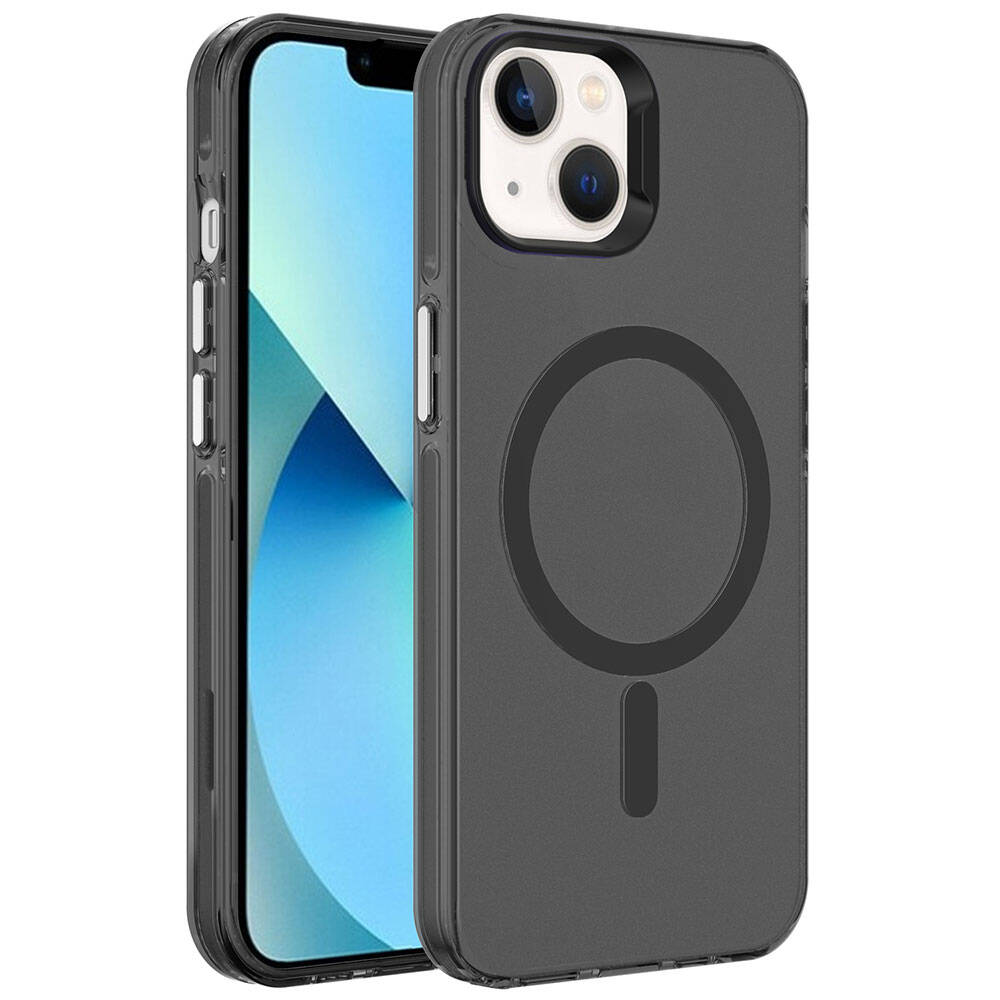 [RNZ-TA96687] Apple iPhone 15 Plus Uyumlu Kılıf Zore M-safe Şarj Özellikli Buzlu Transparan C-Pro Sert Kapak (Siyah)