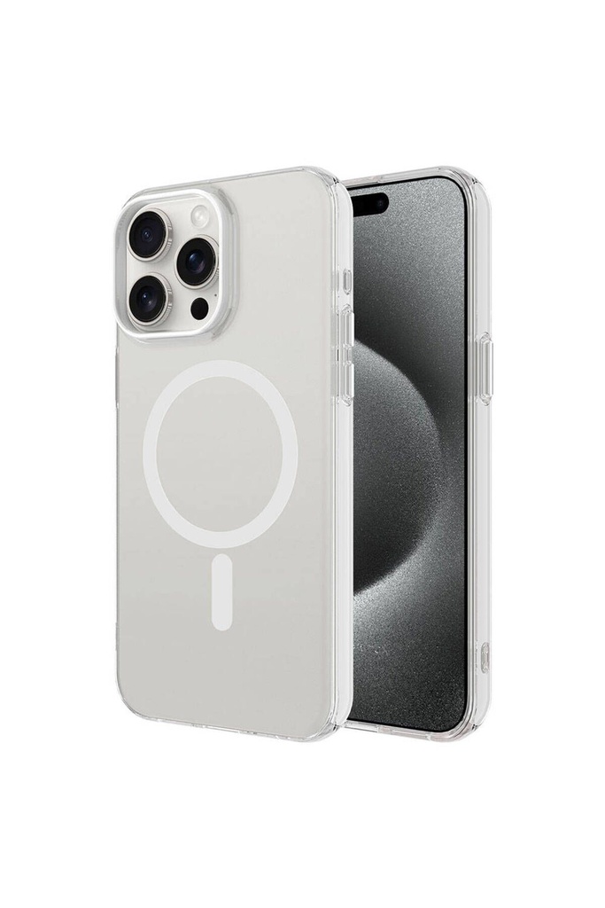 Apple iPhone 15 Pro Uyumlu Kılıf Zore M-safe Şarj Özellikli Buzlu Transparan C-Pro Sert Kapak