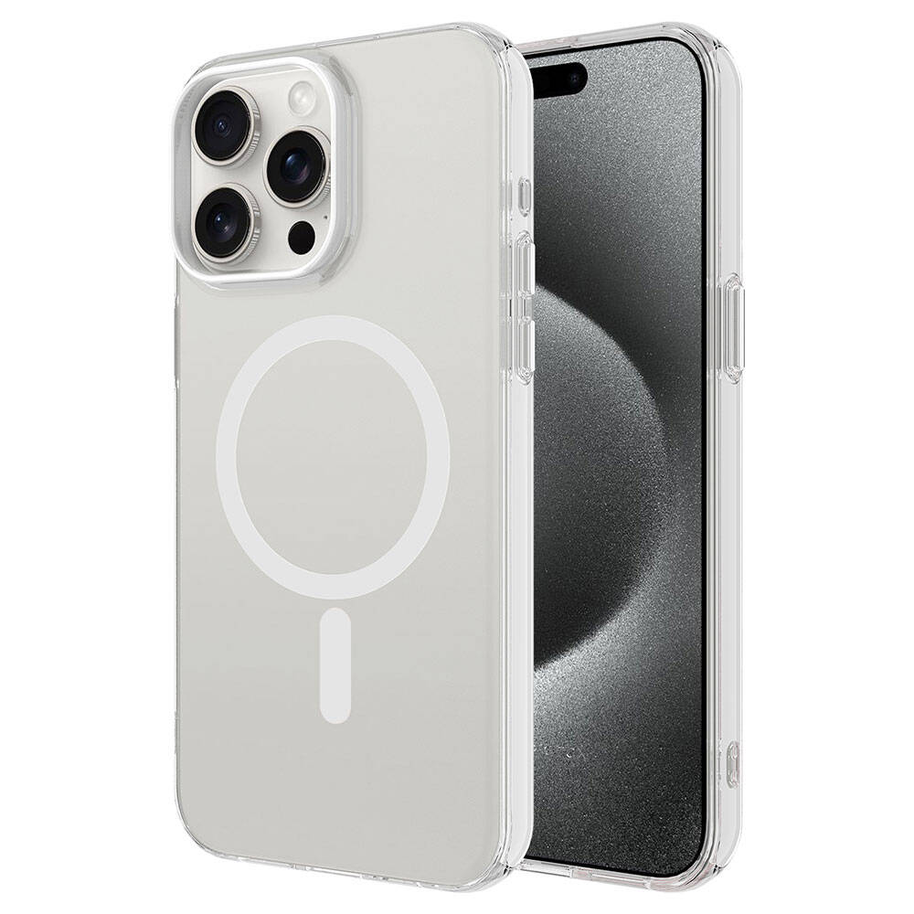 Apple iPhone 15 Pro Uyumlu Kılıf Zore M-safe Şarj Özellikli Buzlu Transparan C-Pro Sert Kapak