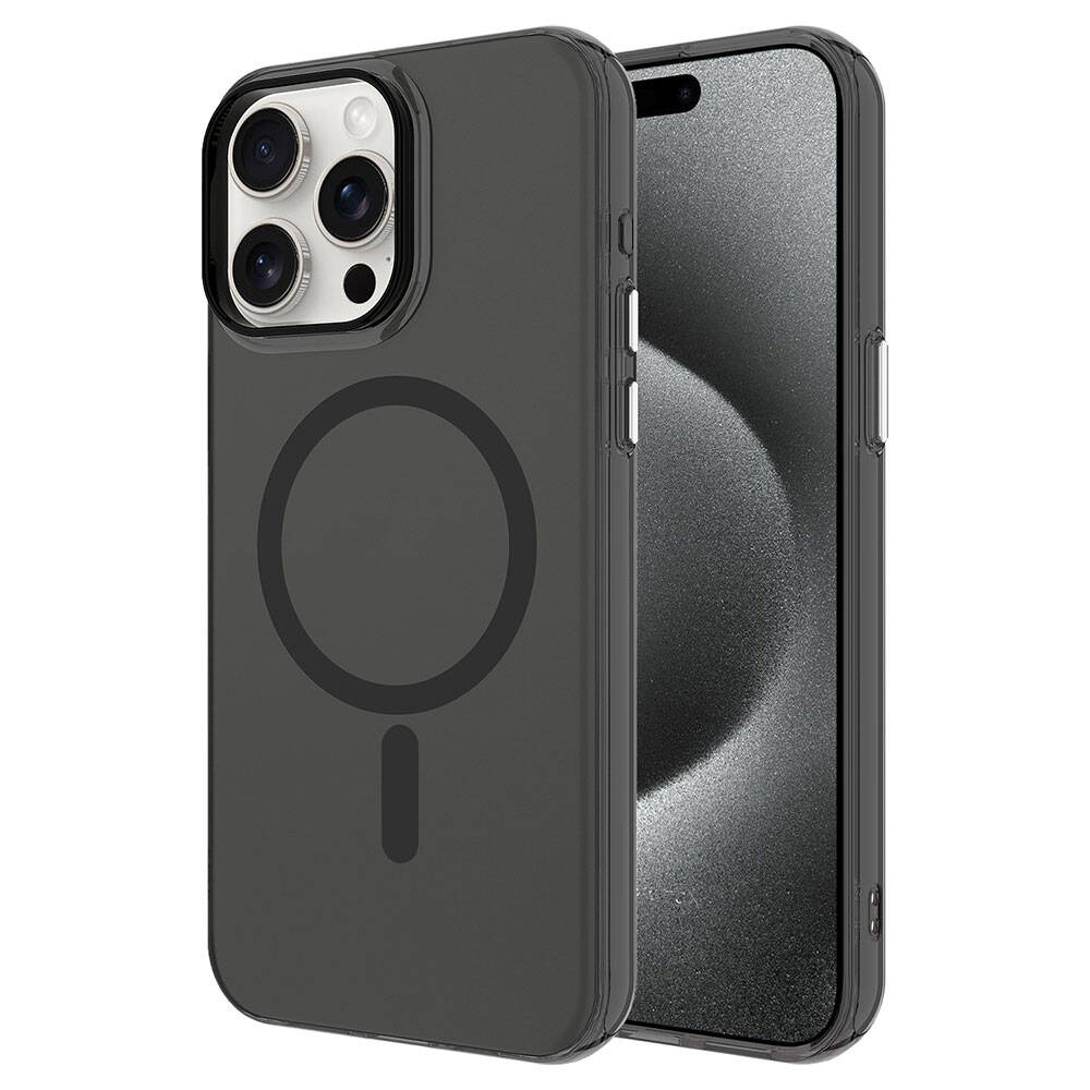 [RNZ-TA96692] Apple iPhone 15 Pro Uyumlu Kılıf Zore M-safe Şarj Özellikli Buzlu Transparan C-Pro Sert Kapak (Siyah)