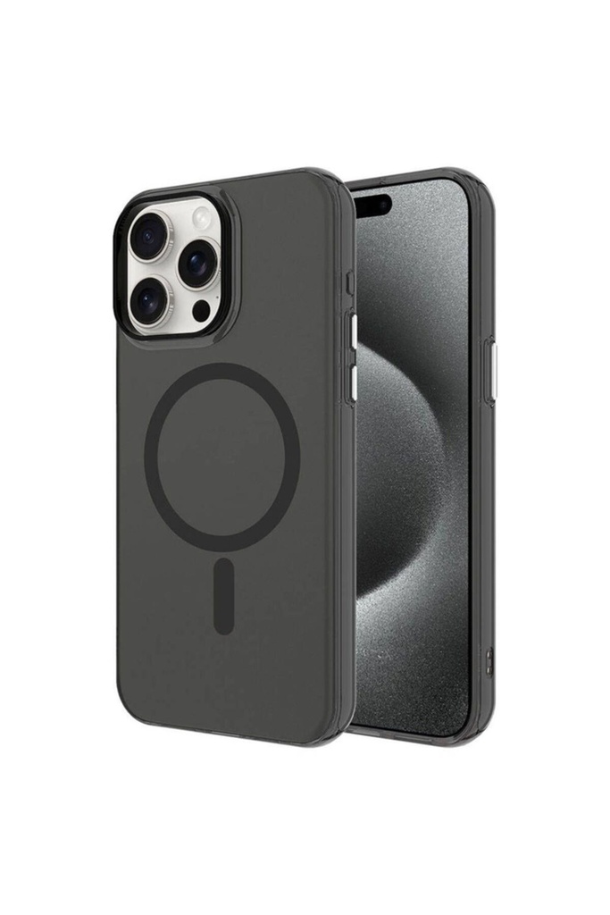 [RNZ-TA96692] Apple iPhone 15 Pro Uyumlu Kılıf Zore M-safe Şarj Özellikli Buzlu Transparan C-Pro Sert Kapak (Siyah)