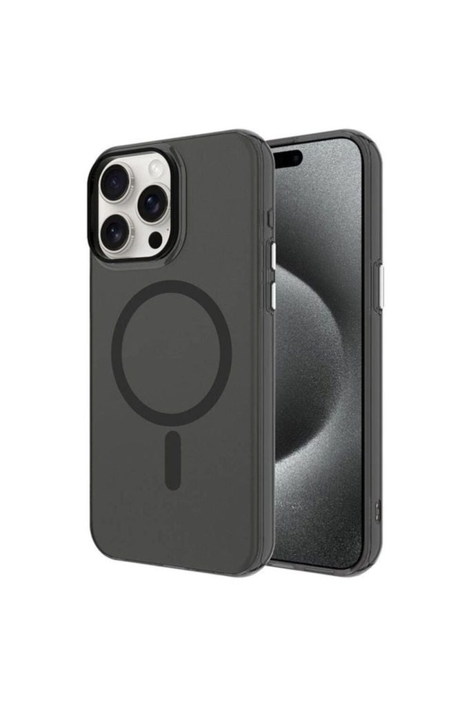 [RNZ-TA96697] Apple iPhone 15 Pro Max Uyumlu Kılıf Zore M-safe Şarj Özellikli Buzlu Transparan C-Pro Sert Kapak (Siyah)