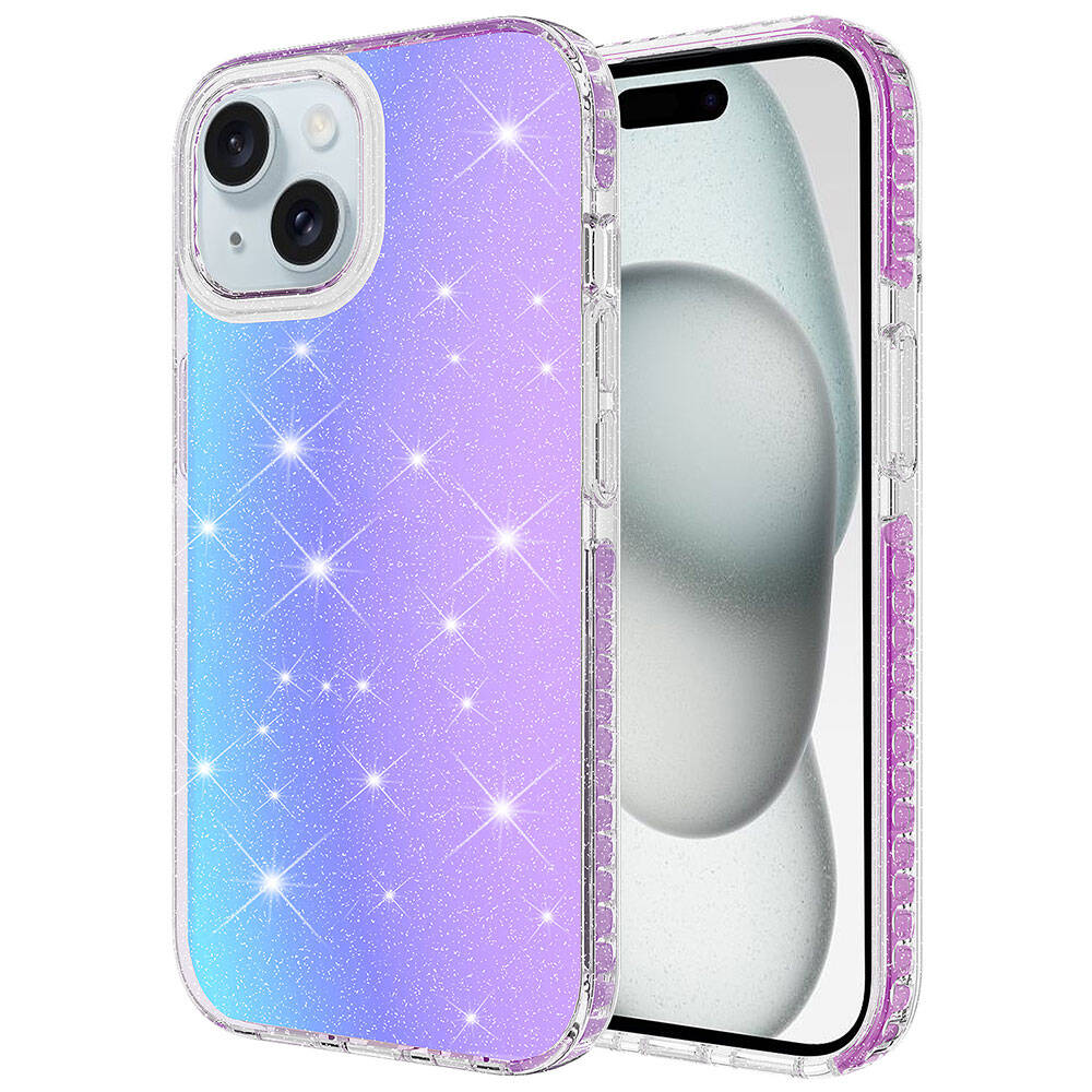 [RNZ-TA96729] Apple iPhone 15 Plus Uyumlu Kılıf Parlak Renk Geçişli Zore Velle Kapak (Mor)