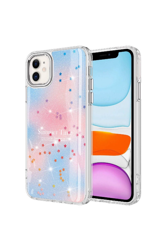 [RNZ-TA96745] Apple iPhone 11 Uyumlu Kılıf Simli Desenli Parlak Zore Task Kapak (Mavi)